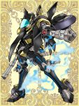  1boy dual_wielding gun hojo_keito holding holding_gun holding_weapon kerberos_blade looking_at_viewer mecha_danshi power_armor smoke solo tsushima_naoto visor weapon wheel 