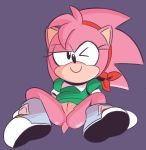  2018 absurd_res accessory amy_rose anthro biped black_eyes black_nose bluebee bottomless butt classic_amy_rose classic_sonic_(universe) clitoris clothed clothing countershade_face countershading digital_drawing_(artwork) digital_media_(artwork) eulipotyphlan eyelashes female footwear full-length_portrait genitals glistening glistening_body glistening_skin green_clothing green_shirt green_topwear hair hair_accessory hairband happy hedgehog hi_res looking_at_viewer mammal naughty_face ninoeros no_underwear one_eye_closed partially_clothed pink_body pink_hair pink_skin portrait puffy_sleeves pussy quills red_hairband sega shirt shoes short_hair short_sleeves short_tail simple_background sitting slim smile solo sonic_the_hedgehog_(series) spread_legs spreading tan_countershading thick_thighs topwear video_games wink 