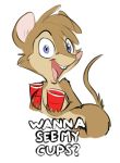  animated anthro brown_body brown_fur cup don_bluth female fur looking_at_viewer mammal mouse mrs._brisby murid murine nude rodent short_playtime simple_background solo solo_cup taski the_secret_of_nimh 