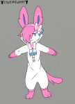  anthro blue_eyes clothed clothing eeveelution fan_character female fur hair hi_res nintendo pajamas pink_body pink_hair pok&eacute;mon pok&eacute;mon_(species) ribbons smile solo sugerblu sylveon sylveonfuckoff sylvi_(sugerblu) video_games white_body white_fur zipper 