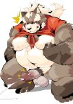  absurd_res anthro balls belly bodily_fluids canid canine cum erection genital_fluids genitals goemon_(tas) hair hi_res long_hair male mammal navel nipple_fetish nipple_play nipples overweight overweight_male penis ponytail raccoon_dog solo takotyutyu tanuki tokyo_afterschool_summoners video_games 