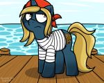  5:4 bandanna clothed clothing dock fan_character female feral fur hair hasbro my_little_pony outside pirate pokefound shirt topwear water 