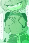  &lt;3 &lt;3_eyes 2:3 absurd_res amy_rose anthro bottomwear braless breasts choker clothed clothing clothing_lift covering covering_breasts dialogue english_text eulipotyphlan female green_and_white gym_clothing gym_shorts gym_uniform hedgehog hi_res hotpants jewelry looking_at_viewer mammal monochrome necklace sapphicwetpanties shirt shirt_lift shorts smile solo sonic_the_hedgehog_(series) speech_bubble sport_shorts text topwear video_games wristband 