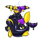  absorption_vore anthro auhrii ayase banderi bdsm blush bondage bound breast_grab breasts clothing duo female fish goo_creature goo_transformation hand_on_breast hazmat living_clothing marine merging rubber rubber_creature rubber_suit shark straitjacket tagme transformation vore 
