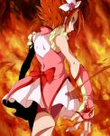  1girl back cure_rouge earrings fire flower hair_flower hair_ornament jewelry magical_girl natsuki_rin precure red_eyes red_hair uraki yes!_precure_5 