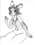  accessory alternate_species anthro cervid chochi clothing dress female gesture hair_accessory hair_bow hair_ribbon hi_res looking_at_viewer mammal ribbons sitting sketch snow_white snow_white_and_the_seven_dwarfs solo waving 