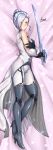  1girl absurdres adsouto bed blue_eyes blush boots breasts covered_nipples dakimakura eyes_visible_through_hair hair_over_one_eye high_heel_boots high_heels highres medium_breasts military rwby sword tagme thigh_boots thighhighs uniform weapon white_hair winter_schnee 