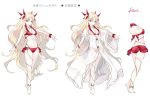  1girl armpits arms_up back bangs bare_shoulders bikini blonde_hair blush breasts chain character_sheet cleavage closed_mouth collarbone ereshkigal_(fate/grand_order) fate/grand_order fate_(series) full_body hair_ribbon kousaki_rui legs long_hair medium_breasts multiple_views navel parted_bangs red_bikini ribbon sheer_clothes skull swimsuit 