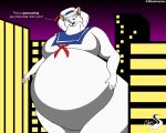  anthro city cjshadorunner dialogue domestic_cat english_text felid feline felis female macro mammal night sky solo stay_puft text 