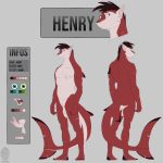  1:1 anthro derp_eyes fantine fish genitals hair henry_gins lamniform looking_at_viewer male marine model_sheet multi_genitalia multi_penis nipples notched_ear penis penis_tentacles scar shark slit smile solo tentacles thresher_shark 