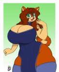  anthro big_breasts breasts canid canine canis cleavage clothed clothing domestic_dog eyewear female glasses hair hi_res huge_breasts lunarspy mammal solo 