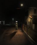  1other cloak fantasy floating ghost halo highres hood hood_up horror_(theme) house lamppost neg_(101neg) night original outdoors road scenery shaded_face shadow street yellow_cloak yellow_eyes 