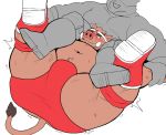  12beat13 2020 anthro belly blush bulge butt clothing duo humanoid_hands kemono male mammal navel overweight overweight_male simple_background suid suina sus_(pig) underwear white_background wild_boar wrestling 