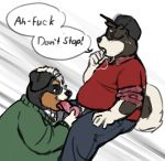  2019 age_difference animal_genitalia animal_penis anthro belly bernese_mountain_dog bud_gutman canid canine canis clothed clothing dialogue digital_media_(artwork) domestic_dog duo english_text erection father father_and_child father_and_son felix_gutman fellatio genitals hi_res humanoid_hands incest_(lore) izvy_(artist) knot male male/male mammal mixed_breed molosser mountain_dog open_mouth oral overweight overweight_anthro overweight_male parent parent_and_child penile penis sex simple_background son swiss_mountain_dog text topwear younger_male 