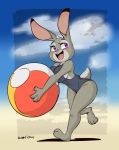  2020 3_toes 4_fingers anthro ball beach_ball breasts buckteeth clothed clothing digital_media_(artwork) dipstick_ears disney female fingers holding_ball holding_object joaoppereiraus judy_hopps lagomorph leporid mammal monochrome multicolored_ears one-piece_swimsuit open_mouth open_smile pawtsun rabbit side_boob signature sketch smile solo swimwear teeth toes wide_hips zootopia 