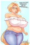  anthro big_breasts bird_dog bite biting_lip blush breasts canid canine canis clothed clothing cocker_spaniel domestic_dog doodle_dip female hair hi_res huge_breasts hunting_dog lips mammal mature_female midriff mole_(marking) mother parent simple_background slightly_chubby solo spaniel text thick_thighs tight_clothing wide_hips 