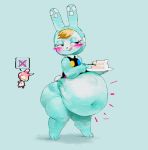 animal_crossing anthro belly big_belly big_butt blush bottomless butt chrissy_(animal_crossing) clothed clothing duo female food francine_(animal_crossing) huge_butt lagomorph leporid mammal morbidly_obese nintendo obese onomatopoeia overweight overweight_anthro qaoxia rabbit smile solo_focus sound_effects stuffing text thick_thighs tongue tongue_out video_games wide_hips 