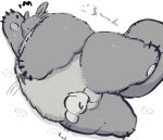  2020 absurd_res anthro balls belly buta5kawa fur genitals ghibli grey_body grey_fur hi_res japanese_text kemono lying male my_neighbor_totoro overweight overweight_male simple_background text totoro 