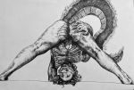  absurd_res anthro anus backsack balls detailed dragon english_text genitals hi_res humanoid male monochrome presenting raised_tail realistic sinful_ink_(artist) solo text yoga 