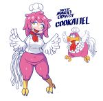  2018 animal_humanoid anthro avian bird bottomless chef_hat clothed clothing cookatiel eyeshadow featureless_crotch female hair hat headgear headwear humanoid makeup mario_bros necktie nintendo norihito overweight overweight_female pink_hair solo super_mario_odyssey video_games yellow_eyes 