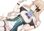  1girl bangs black_bow blonde_hair blue_eyes blush bow breasts easy_(aqk7bdqt) elf eyebrows_visible_through_hair hair_bow hair_ornament large_breasts long_hair looking_at_viewer pointy_ears princess_connect! princess_connect!_re:dive saren_(princess_connect!) smile solo 