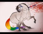  ambiguous_gender anthro equid equine foxinjacket horse mammal multicolored_tail rainbow_tail reins solo 