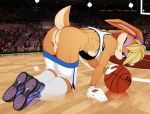  2020 all_fours anthro ball basketball basketball_(ball) blonde_hair blue_eyes bottomwear breasts brown_body brown_fur brown_tail buckteeth butt clothed clothing crowd detailed_background digital_media_(artwork) eyeshadow female footwear fur genitals group hair hi_res ibengmainee jersey lagomorph legwear leporid lola_bunny long_ears looking_at_viewer looney_tunes makeup mammal multicolored_body multicolored_fur multicolored_tail nike nipples one_eye_closed partially_clothed pink_nipples pink_nose presenting presenting_pussy pussy rabbit shoes shorts shorts_down socks solo_focus space_jam tan_body tan_fur tan_tail teeth topwear two_tone_body two_tone_fur two_tone_tail warner_brothers white_bottomwear white_clothing white_legwear white_shorts white_socks white_topwear wink 