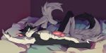  2:1 absurd_res bed bedroom bersek black_body black_fur blue_eyes bodily_fluids fur furniture genital_fluids genitals hazakyaracely hi_res male penis pillow precum presenting sergal solo white_body white_fur 