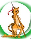  anthro ek_(artist) felid female hi_res kneeling mammal melee_weapon pantherine polearm pose sketch solo spear tiger weapon 