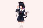  animal_ears bell black_hair blush brown catgirl collar fang long_hair original red_eyes school_uniform shouu-kun skirt tail thighhighs twintails zettai_ryouiki 