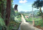  agatuma_spring animal bear bridge building cloud commentary_request day dirt grass highres light_rays mountain no_humans original outdoors rice_paddy rural scenery shade shadow sign sky stream sunbeam sunlight telephone_pole tree water 