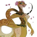  1:1 2020 anthro anthrofied areola breasts butt cherry_blossom dreamworks female green_eyes half-closed_eyes kung_fu_panda looking_at_viewer master_viper narrowed_eyes nipples nude open_mouth petals plant reptile scalie simple_background snake solo teeth viper white_background yakoalyarin 