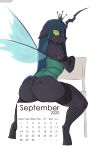  absurd_res anthro anthrofied arthropod big_butt butt calendar chair changeling female friendship_is_magic furniture hi_res longtailshort my_little_pony queen_chrysalis_(mlp) sitting solo 