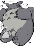  ! 2020 absurd_res anthro balls belly bodily_fluids buta5kawa duo eyes_closed fur genitals ghibli grey_body grey_fur hi_res kemono male my_neighbor_totoro overweight overweight_male simple_background sweat totoro white_background 