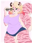  anthro breasts chocolate_bunnie cleavage clothed clothing eyewear felid female glasses hair hi_res mammal marzipie pantherine solo tiger 