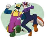  2020 blokfort canid canine clothing cosplay duo fox male mammal mario_bros nintendo slightly_chubby smile video_games waluigi wario 