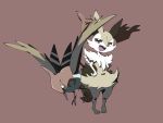  animal_ear_fluff animal_ears bird black_sclera braixen commentary_request fletchinder flying fox_ears fox_tail full_body furry gen_6_pokemon hands_on_hips happy jpeg_artifacts monochrome near12 open_mouth paws pigeon-toed pokemon pokemon_(creature) red_background red_eyes simple_background smile standing stick tail white_eyes 