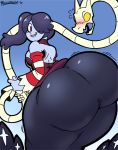  2019 angstrom big_butt blue_body blue_hair blue_skin blush butt digital_media_(artwork) female gradient_background hair hi_res huge_butt humanoid leviathan_(skullgirls) looking_back not_furry simple_background skullgirls solo squigly thick_thighs undead video_games wide_hips zombie 