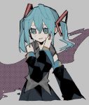  1girl alternate_hair_length alternate_hairstyle blue_eyes blue_hair crying crying_with_eyes_open detached_sleeves glitch hatsune_miku highres mamimu_(ko_cha_22) medium_hair solo tears twintails vocaloid 
