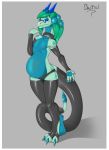  anthro bastiel belly belly_blush big_belly clothing collar dragon female gloves handwear hi_res latex_gloves latex_panties latex_stockings lorekeeper_(character) pregnant presenting seductive solo tail_stocking 