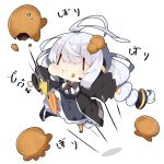  1girl :t antenna_hair bangs black_jacket braid breasts chibi closed_mouth collared_shirt commentary_request dress eating food food_on_face food_request food_themed_hair_ornament grey_dress hair_between_eyes hair_ornament headphones headset jacket jumping kizuna_akari kneeing large_breasts long_hair milkpanda minigirl open_clothes open_jacket orange_legwear pantyhose puffy_short_sleeves puffy_sleeves shadow shirt short_sleeves silver_hair solo striped striped_legwear translation_request twin_braids twintails vertical-striped_legwear vertical_stripes very_long_hair voiceroid wavy_mouth white_background white_shirt |_| 