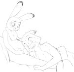  anthro bodily_fluids canid canine dewlap_(anatomy) dipstick_ears disney dotaluit duo fox fur judy_hopps lagomorph leporid mammal monochrome multicolored_ears nick_wilde nude pregnant rabbit red_fox smile sweat sweatdrop zootopia 