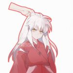  animal_humanoid anthro asian_clothing canid canid_humanoid canine canine_humanoid canis clothed clothing cumcmn demon domestic_dog ear_pull east_asian_clothing hair hakama half-demon haori humanoid hybrid inuyasha inuyasha_(character) japanese_clothing looking_at_viewer male mammal mammal_humanoid red_hakama simple_background solo white_hair white_haori yellow_eyes 