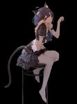  1girl absurdres alternate_costume animal_ear_fluff animal_ears apron black_background black_dress black_hair blue_eyes blue_hair cat_ears cat_girl cat_tail dress enmaided frilled_apron frills full_body highres honkai_(series) honkai_impact_3rd kemonomimi_mode kuo_(kuo114514) looking_at_viewer maid multicolored_hair no_shoes on_chair paw_pose puffy_short_sleeves puffy_sleeves seele_vollerei short_hair short_sleeves sitting solo tail thighhighs two-tone_hair white_apron white_legwear 