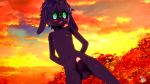  16:9 anthro balls black_body black_fur blush bovid caprine deltarune embarrasing embarrassed eyewear floppy_ears fur fusionxglave genitals glasses goat hi_res male male/male mammal nipples nude open_mouth penis presenting ralsei shy simple_background solo sunset video_games widescreen 