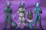  anthro clothing felid ghost(hunterx90) glowing glowing_hair glowing_spots glowing_stripes hair head_viser hi_res male mammal military_uniform model_sheet pantherine snow_leopard spots stripes super_soldier uniform zakurujay 