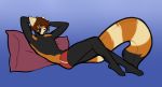  2020 4_toes ailurid anthro barefoot brown_hair clothed clothing digital_media_(artwork) girly hair male mammal ni70 red_panda simple_background smile solo toes topless 