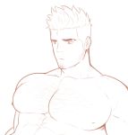  1boy abs bara chest chest_hair facial_hair goatee hunterkay male_focus muscle nipples original pectorals shirtless sideburns solo uncolored upper_body 
