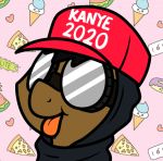  2018 clothing dessert digital_media_(artwork) doughnut english_text equid equine fan_character food food_creature fruit happy hat headgear headwear horse ice_cream lol_comments low_res male mammal melon pizza plant pokefound politics pony simple_background smile solo text tongue tongue_out watermelon 