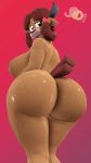  3d_(artwork) absurd_res anthro anthrofied big_breasts big_butt bovid bovine bow breasts butt butt_pose digital_media_(artwork) female friendship_is_magic hi_res huge_butt jdarts looking_back mammal my_little_pony nude pose rear_view simple_background solo yak yona_yak 